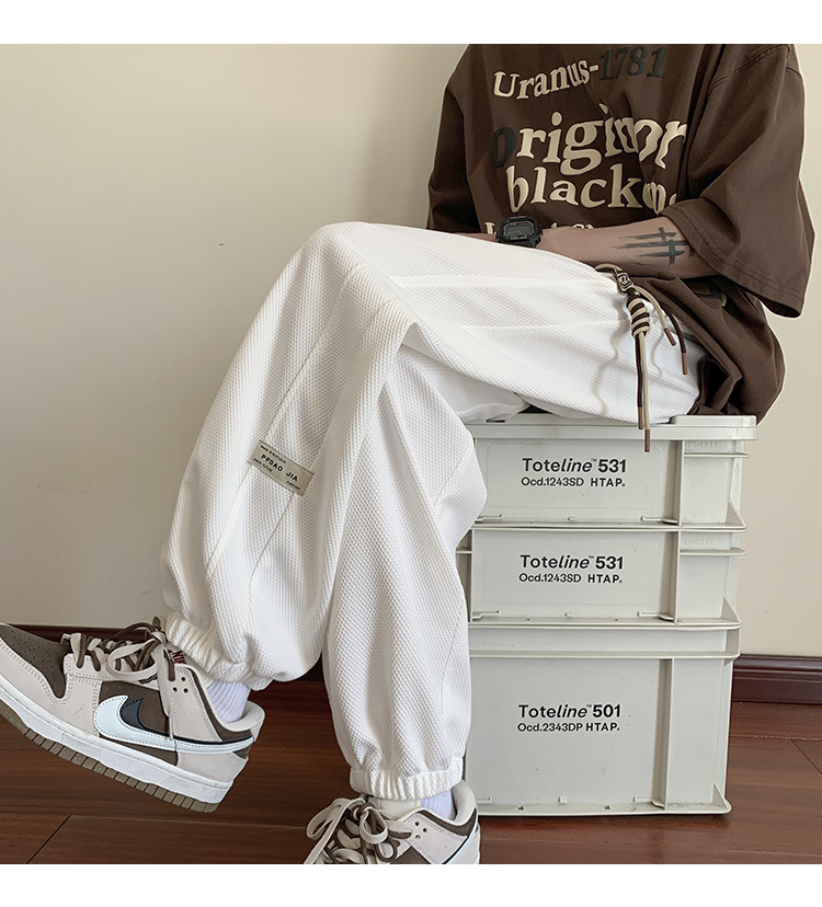 华夫格裤子男士2024秋季潮牌宽松九分束脚卫裤大码青年休闲运动裤详情23