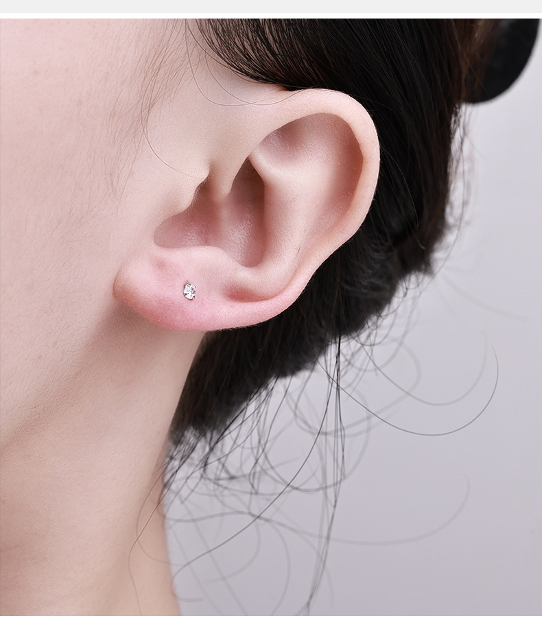 S925纯银耳钉男女四爪锆石钻石养耳洞双头螺丝拧扣耳骨钉S925耳饰详情2