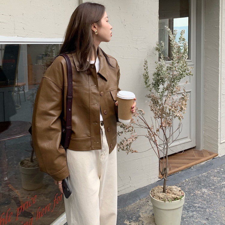 宽松皮衣女2023春秋新款韩版时尚休闲黑色百搭单PU外套短款皮夹克详情18