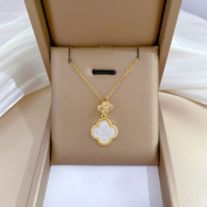 【钛钢】幸运项链女铜微镶真金电镀简洁Ins网红精致锁骨链脖链详情12