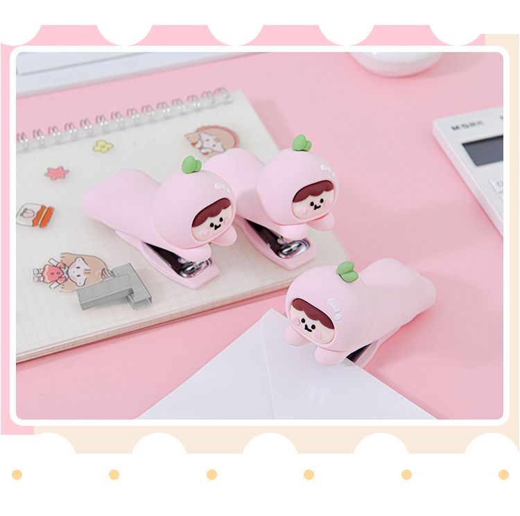 创意小白桃订书机可爱卡通造型10号装订机学生便携省力中型订书器详情13