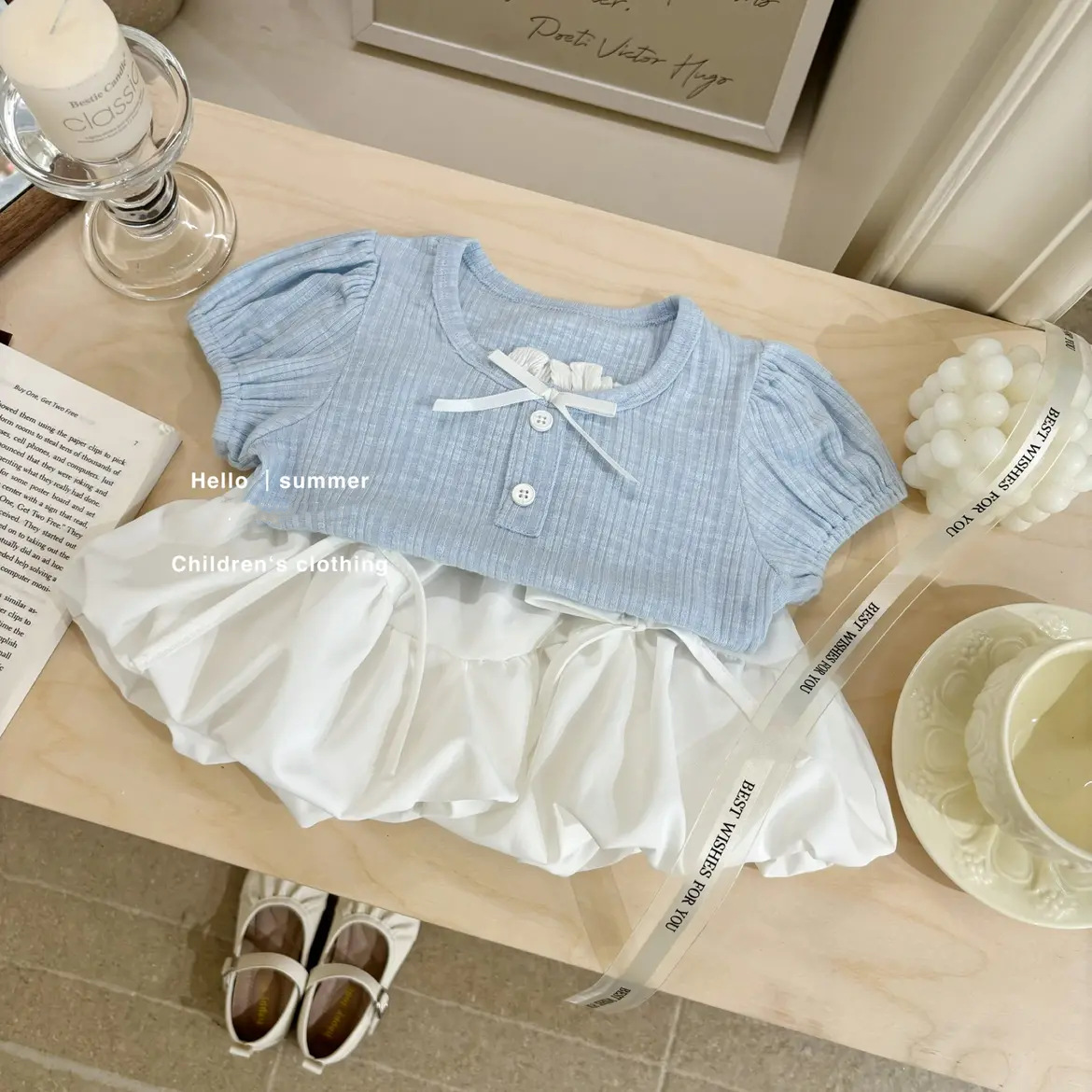 25 nuevo verano bebé niña floral coreano versión niño algodón manga corta camiseta set de dos piezas falda corta top pic 5