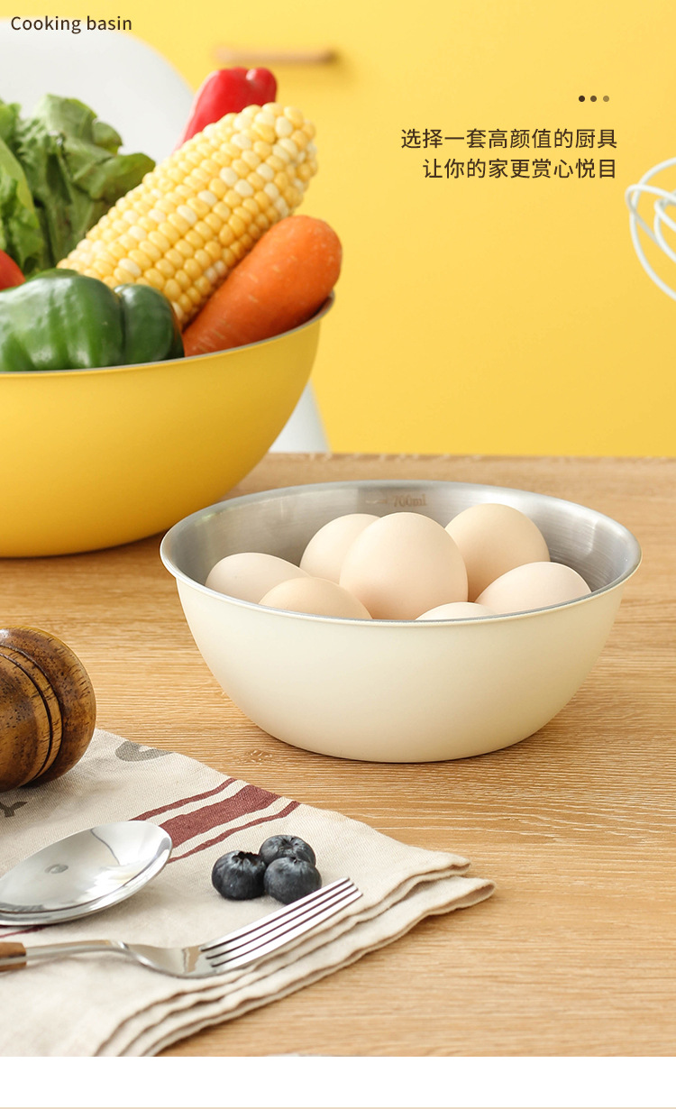 Factory direct sales of Korean-style salad bowls, stainless steel household salad bowls with scales, washbasins, baking and egg-beating cooking basins pic 20