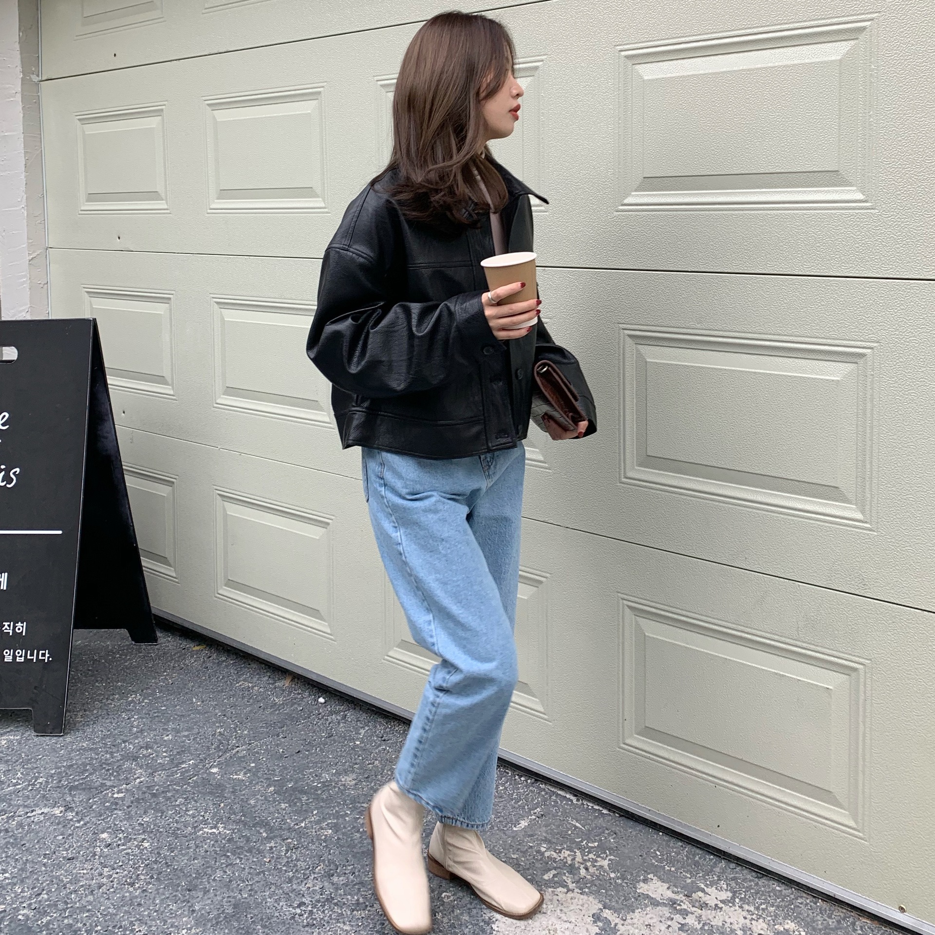 宽松皮衣女2023春秋新款韩版时尚休闲黑色百搭单PU外套短款皮夹克详情7