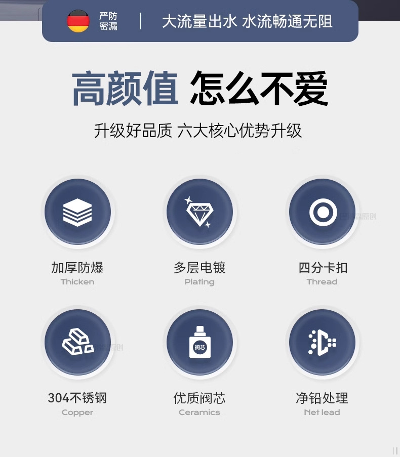 304不锈钢水龙头洗衣机阳台拖把池4分水嘴入墙式单冷快开家用龙头详情2