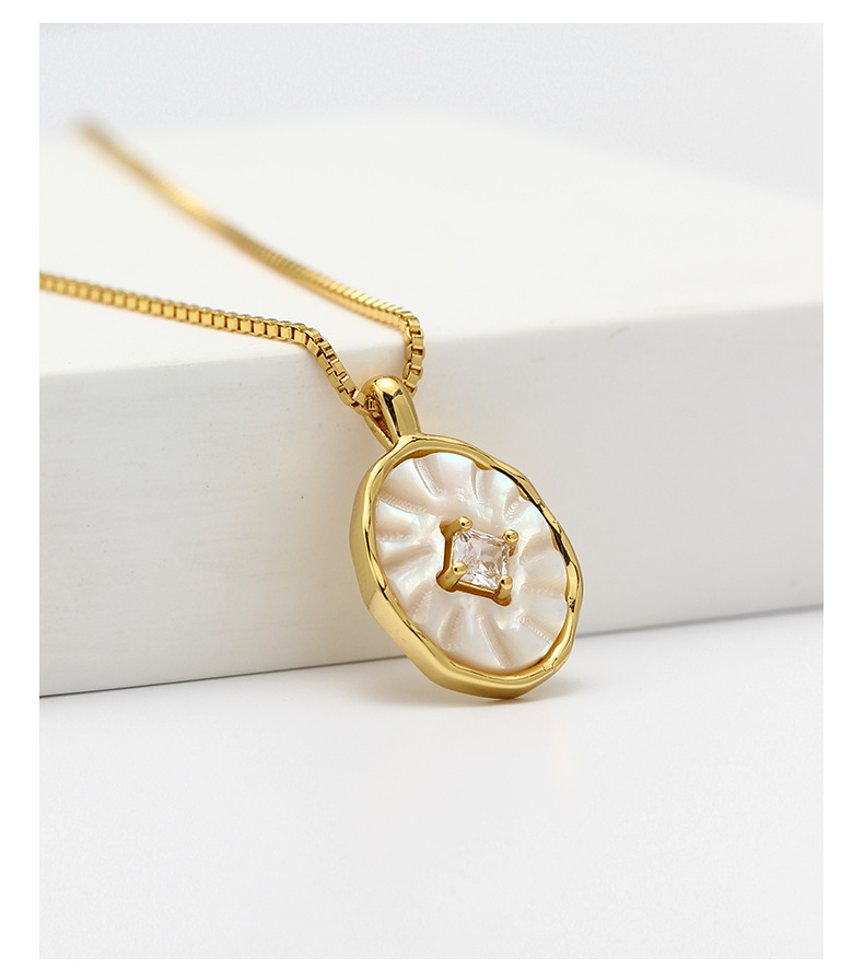 韩系贝壳吊坠项链锆石黄铜镀18k金锁骨链小众设计气质百搭项链女详情15