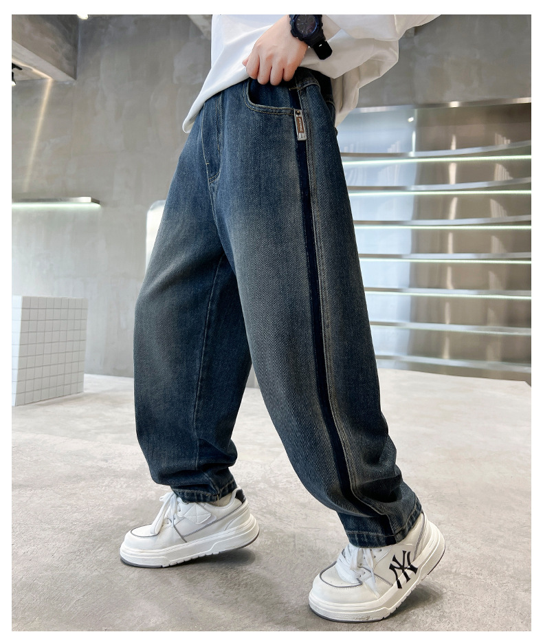 男童裤子秋冬款2024新款中大童直筒帅气男孩儿童冬装加绒牛仔裤冬详情3