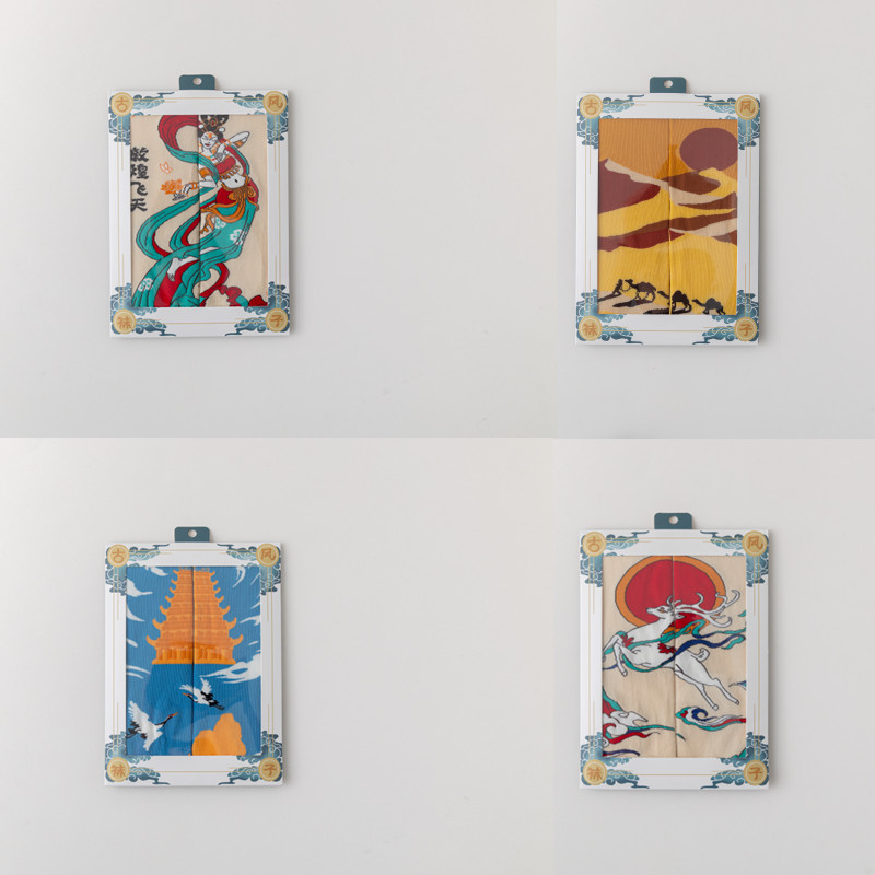 国潮袜子女原创设计古风水墨画AB鸳鸯女棉袜敦煌飞天白蛇传潮流中筒袜详情32