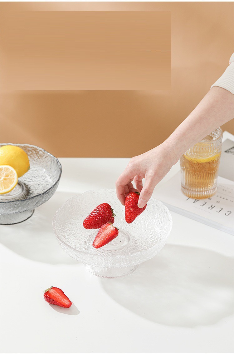 冰露高脚果盘水晶玻璃高颜值锤纹盘子高颜值餐盘水果盘点心盘摆件详情26