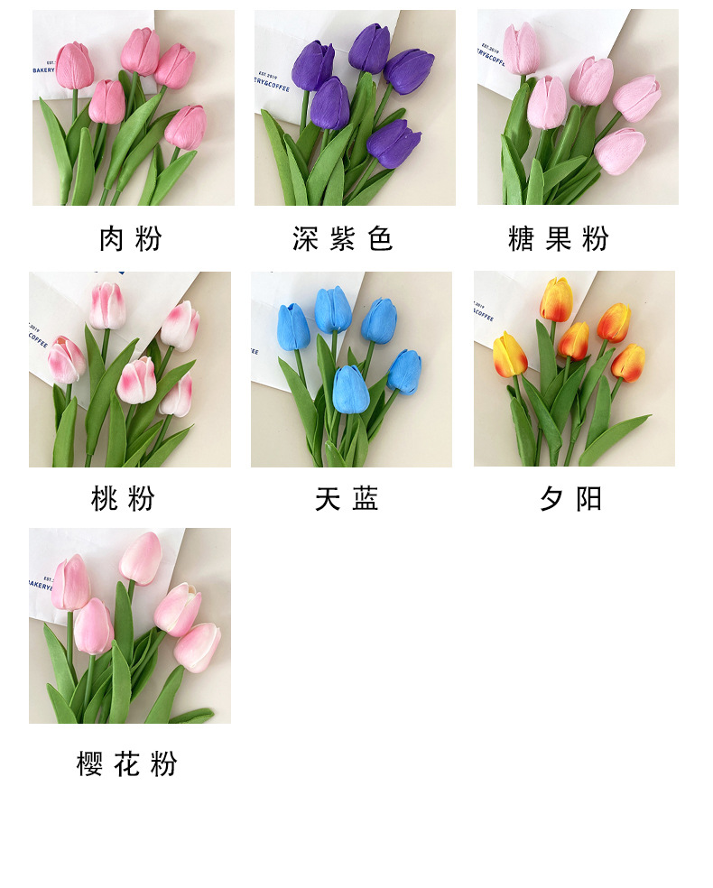 PU mini tulip simulation flowers, artificial bouquets, living room decoration flowers, table flowers, arrangement flowers, floral art, photo bouquets wholesale pic 6