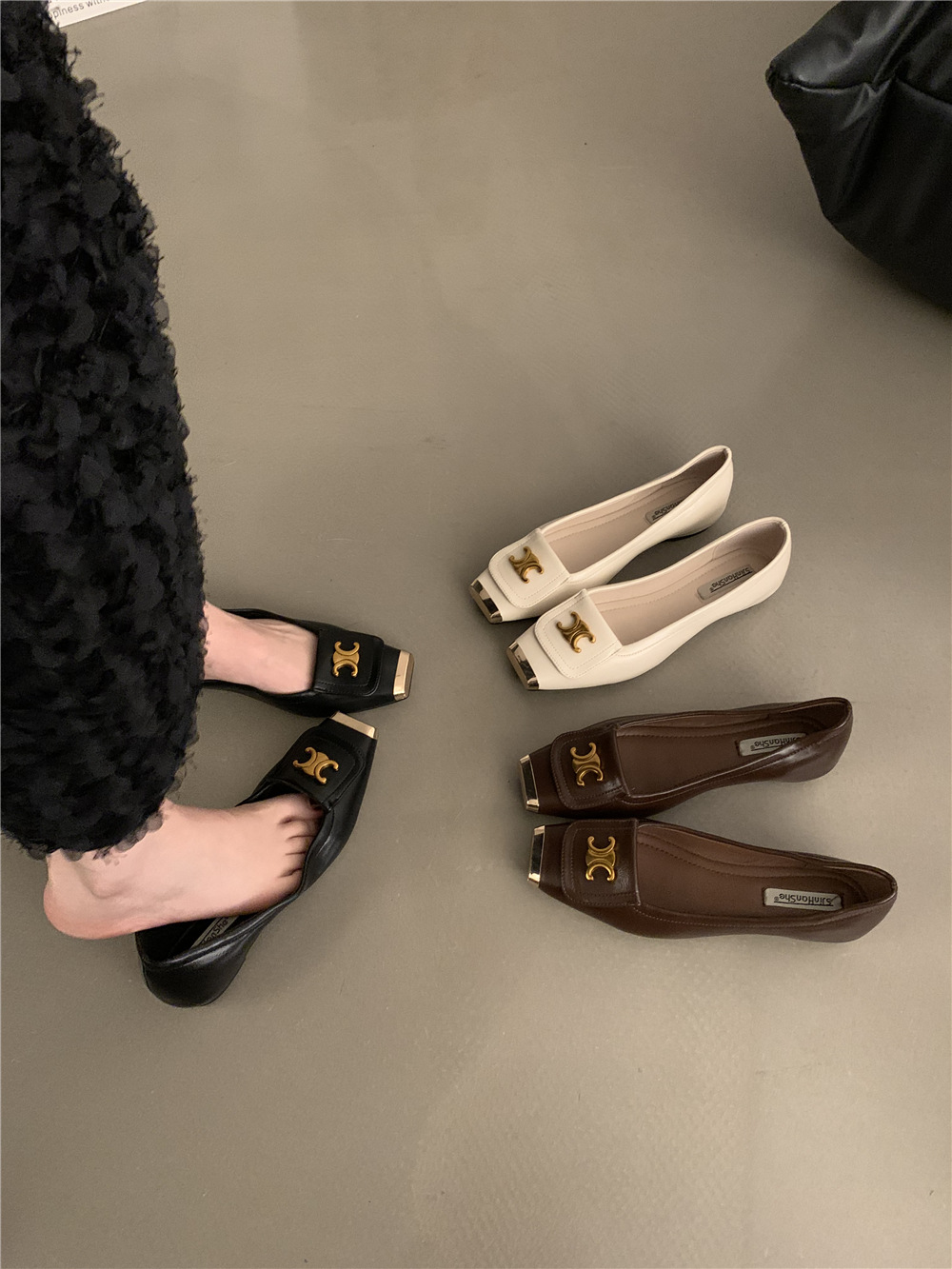 韩版设计感单鞋小皮鞋黑色气质平底鞋子春秋法式瓢鞋软底女鞋新款详情2