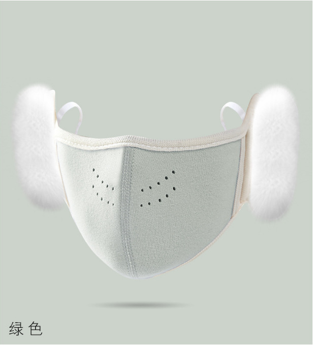 儿童保暖口罩护耳耳罩二合一纯色透气立体男女孩学生防寒毛绒耳套详情2