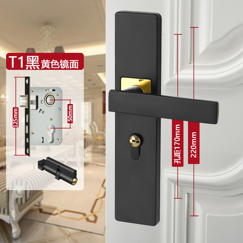 锁具批发不锈钢可调节门锁家用通用型室内卧室木门锁旧门换锁黑色详情14
