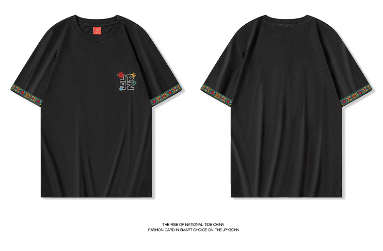 民族风刺绣时尚休闲T恤男士短袖百搭夏季宽松半袖个性潮牌详情9