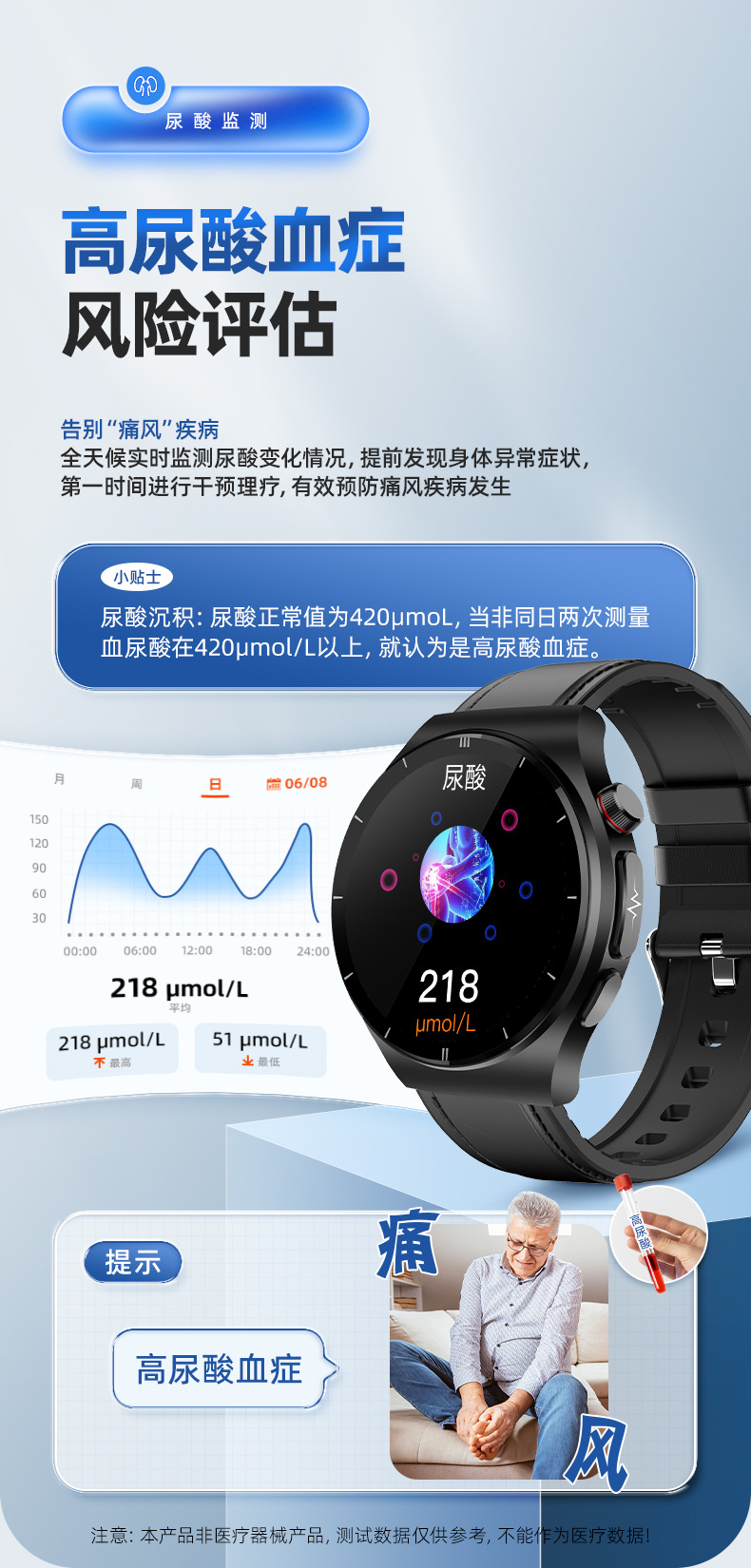 【2023 Uric Acid and Blood Sugar watch 】smart watch Lipid and Blood Pressure ECG Communication Sports Watch pic 2