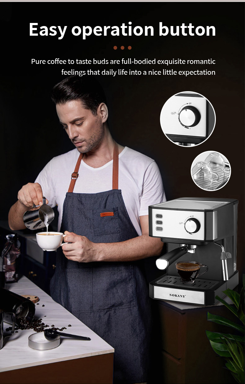 110V cross-border consignment Italian household coffee extraction machine, office steam milk foam semi-automatic integrated machine pic 7