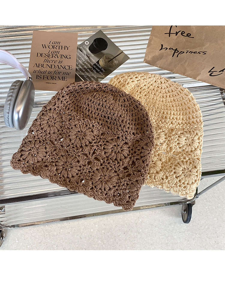 A collection of Japanese-style hand-woven headscarves, thin, hollowed-out woolen hats for women, and retro and artistic knitted hats pic 13