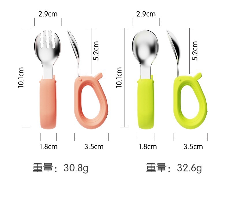 Venta caliente bebé autónomo comer cuchara bebé comer entrenamiento cuchara accesorio acero inoxidable silicona accesorio mango corto tenedor cuchara cross-border ecommerce cubertería de acero inoxidable pic 25