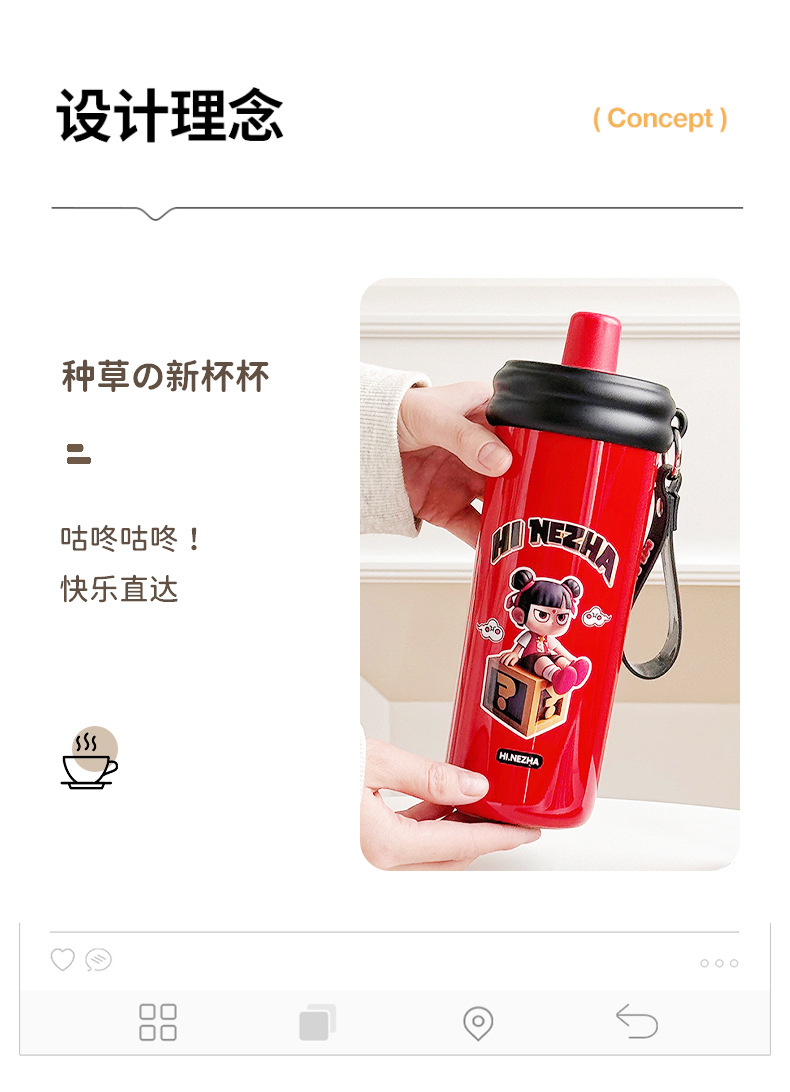国风水杯卡通便携儿童保温杯学生上学专用吸管杯高颜值不锈钢杯子详情3