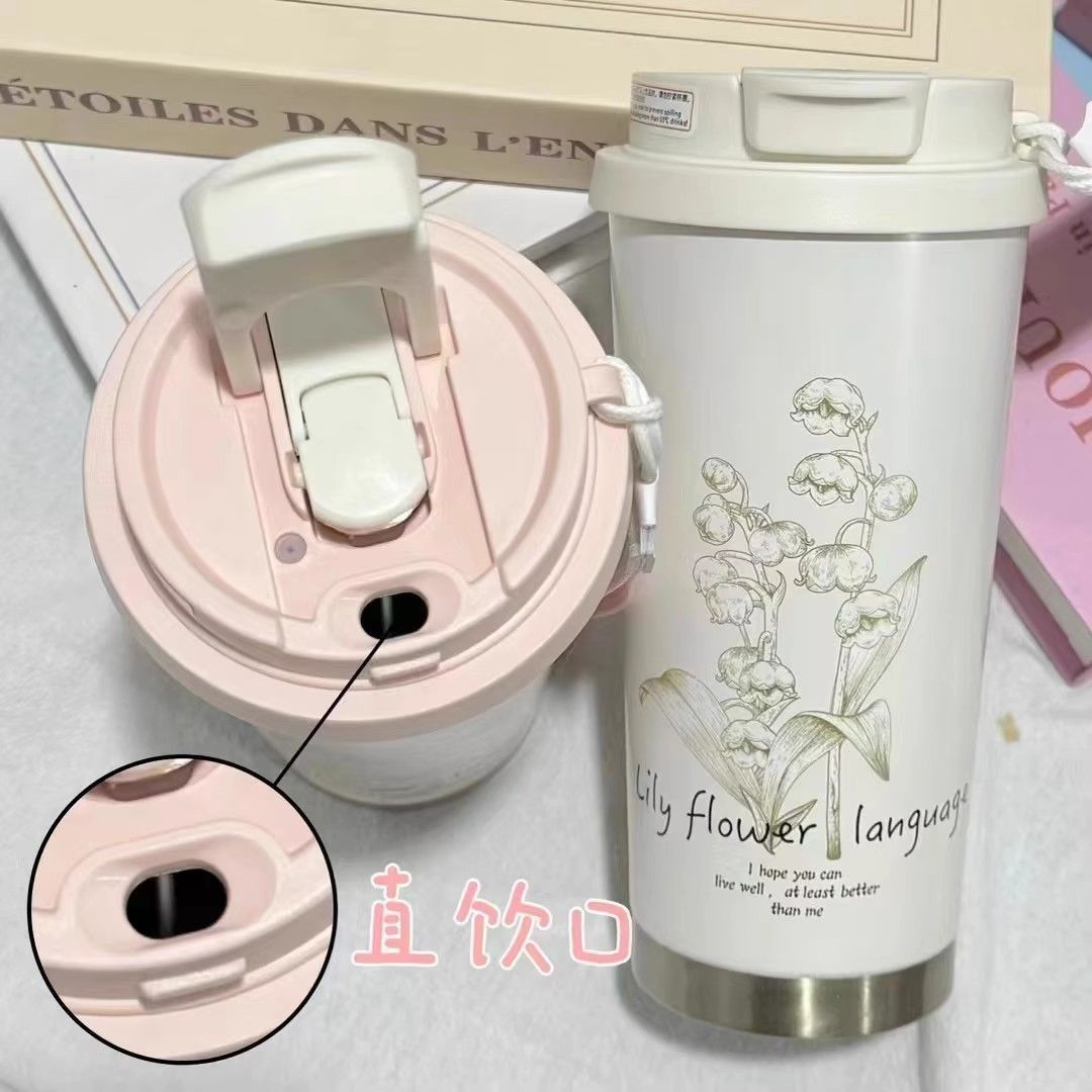 新款铃兰保温杯316不锈钢咖啡杯女生大容量高颜值吸管水杯礼品杯详情11