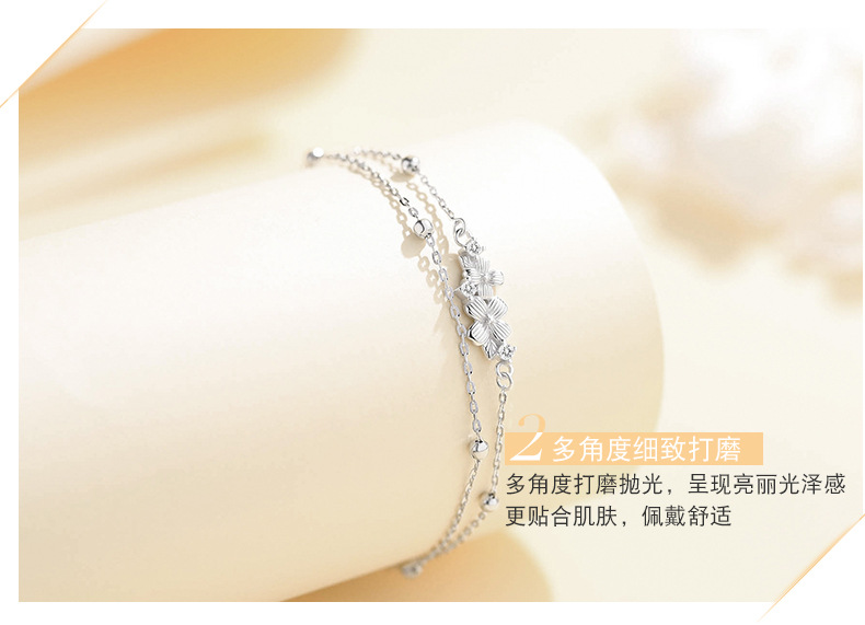 夏季新款s999纯银小清新柔曼花朵双层叠戴手链女款轻奢小众高级感详情9