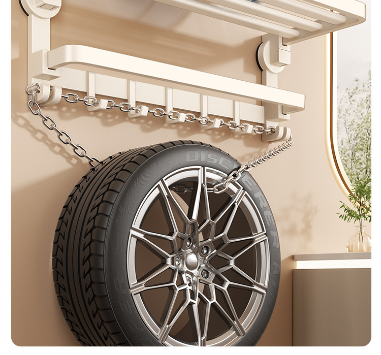 奶油风吸盘浴巾置物架卫生间免打孔墙上壁挂浴室厕所毛巾挂杆套装详情10