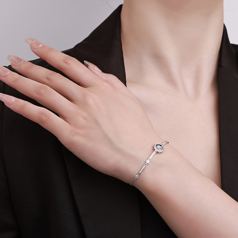 S925 sterling silver bracelet, one-carat Mosan luxury round bag bracelet, live-streaming same style, Korean version, high-end and light luxury pic 17