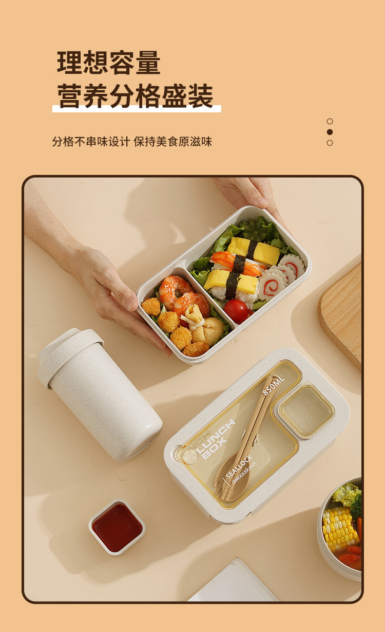 Lunch: Student, office worker, wheat water cup, Japanese straw lunch box, bento box set, microwave cutlery box pic 4