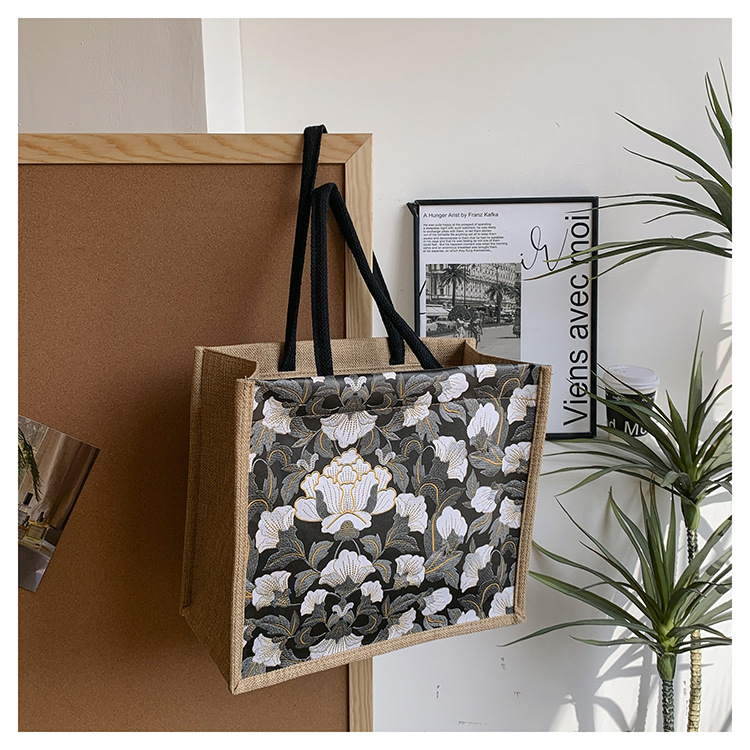 韩版文艺女包新款潮高颜值大容量棉麻时尚上班通勤手提袋便当包包详情46