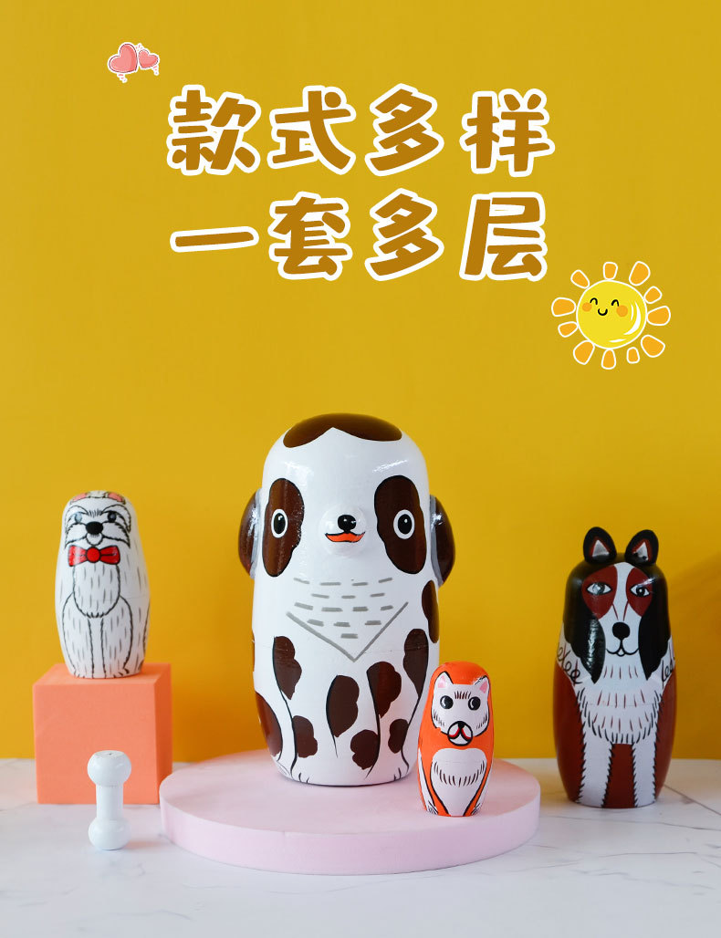 Russian Matryoshka five-layer spotted dog Matryoshka holwood ground painted decorative items, painted wood handicrafts in stock pic 3
