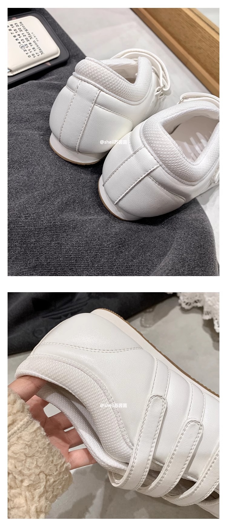 牛皮版~韩国小众魔术贴德训鞋女春秋新款休闲保龄球芭蕾舞单鞋详情10