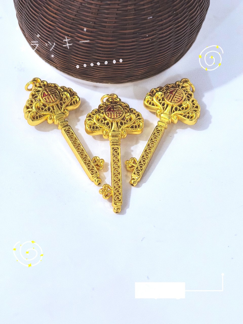 金店同款古法金葫芦钥匙吊坠百搭款纯铜饰品详情4