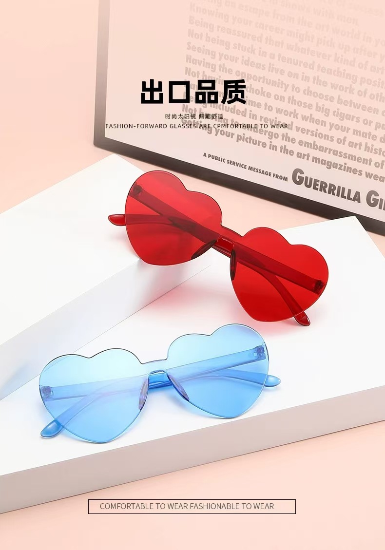 新款跨境儿童爱心太阳镜个性可爱糖果色桃心眼镜生日出游防晒墨镜详情1