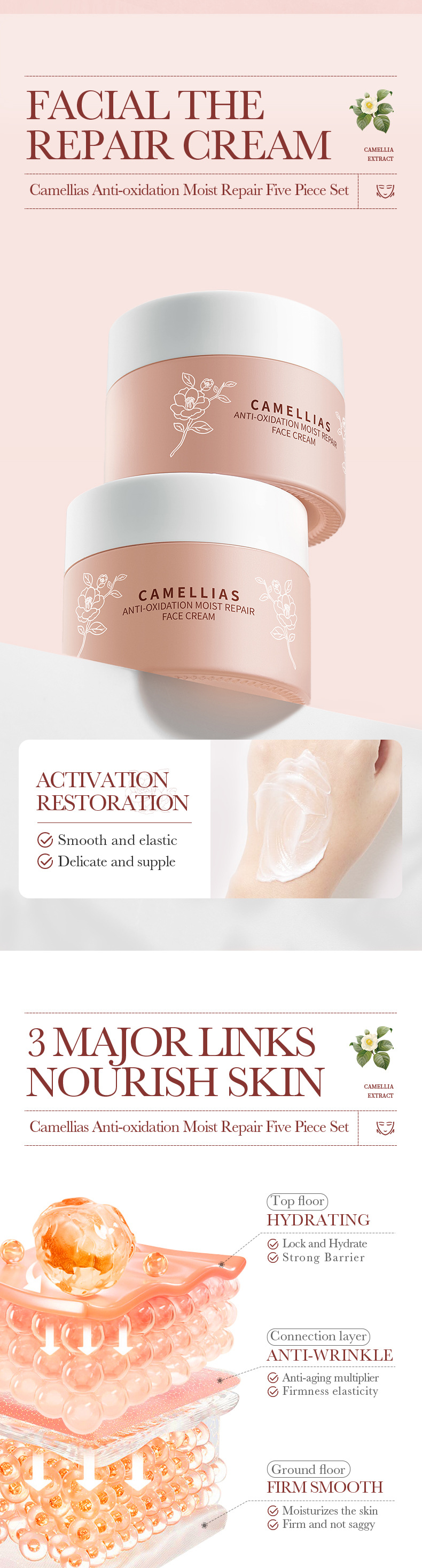 Cross-border export wholesale of all-English Camellia Five-piece set BIOAOUA Hydrating and Moisturizing Skin Care products Box pic 9