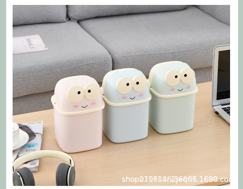 可爱迷你青蛙桌面翻盖垃圾桶可DIY儿童学生办公室杂物整理收纳盒详情15