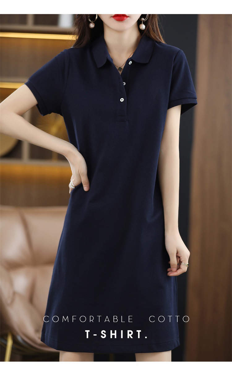纯色polo翻领棉连衣裙收腰简约休闲中长裙初夏新款女装打底裙短袖详情21
