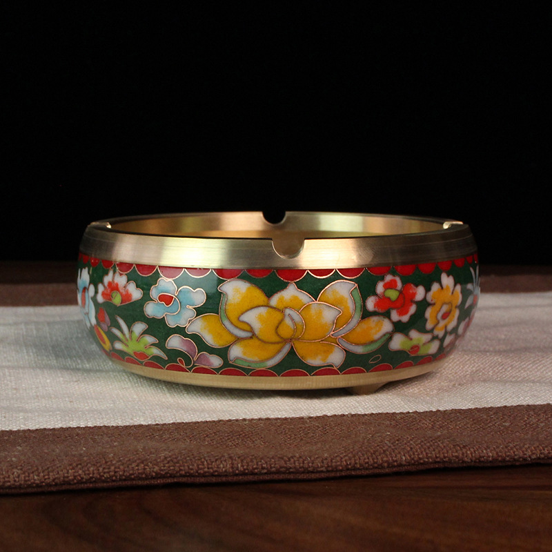 Beijing Cloisonne craft cultural gift and decorative items, traditional cast copper filigree low-temperature enamel ashtrays pic 4