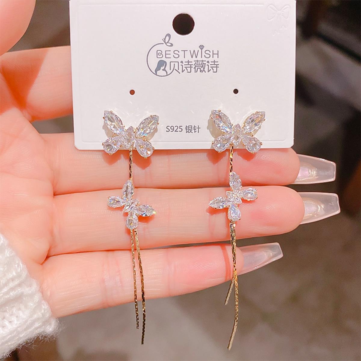 【流苏】精致超仙气质显脸瘦长款锆石耳环 银针韩版高级感耳钉饰详情23