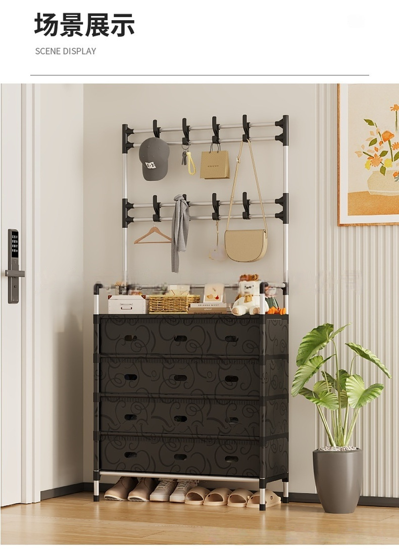 Cross-border multi-layer waterproof and dustproof multi-functional shoe and hat rack, storage shoe cabinet, household integrated floor-standing clothes hanger, shoe rack pic 10