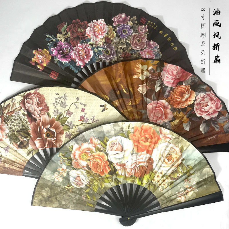 厂家直销新款8寸梵高的印象派风景画国潮风扇子地摊热卖扇子批发详情4