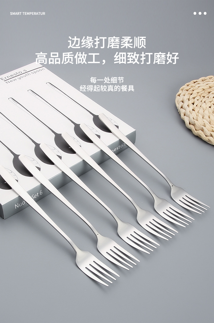 厂家批发韩式勺叉六件套礼盒不锈钢餐具长柄勺子高档礼品套装餐勺详情10