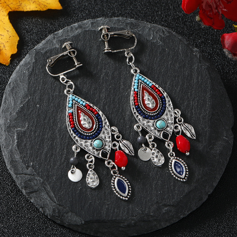 螺旋无痛耳夹女民族风复古长款流苏耳坠波西米亚耳环无耳洞耳饰品详情6