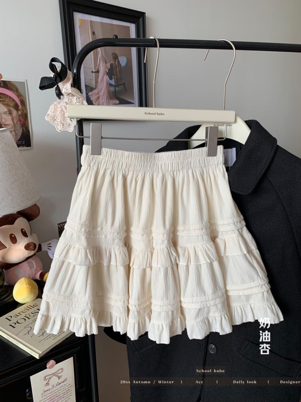 白色芭蕾风蛋糕半身裙女秋冬高腰显瘦松紧腰A字裙蓬蓬百搭短裙子详情14