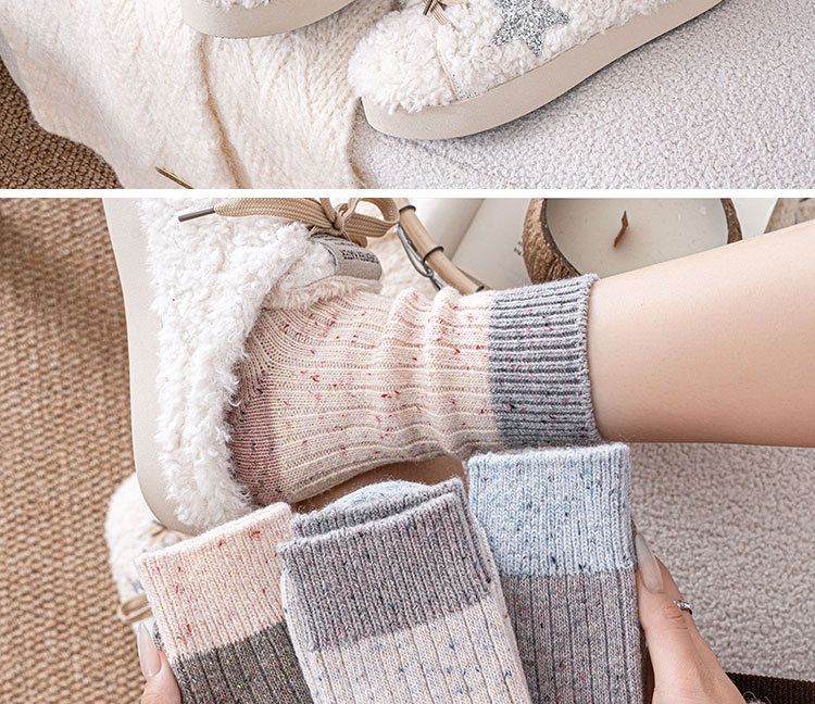 秋冬季新款羊毛袜子女中筒袜加绒加厚保暖点子纱拼色羊绒堆堆袜女详情4