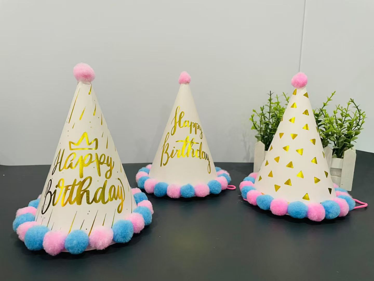 小清新绒球生日帽 ins网红风星星字母生日帽子生日蛋糕配件生日帽详情11