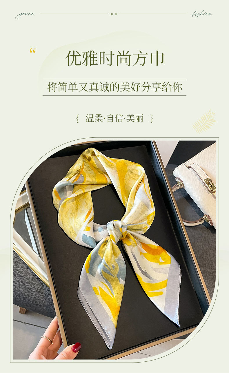 国潮春夏季印花小方巾韩版仿真丝高级感发带头巾时尚装饰复古围巾批发详情1