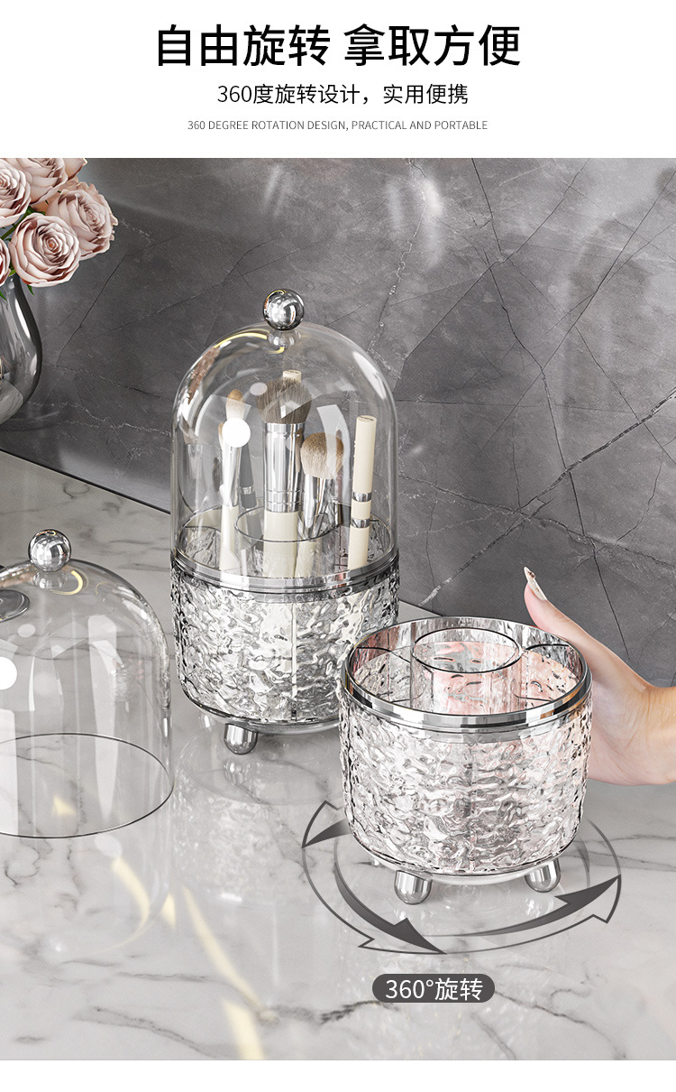 Rotating makeup brush storage bucket, light luxury transparent desktop, lipstick storage with lid, dust-proof eyebrow pencil cosmetics storage box pic 5
