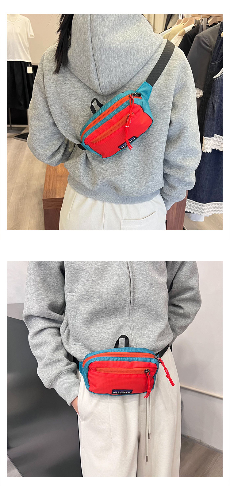 批发新款小号拼色斜跨彩色运动腰包男女同款户外跑步女士胸包百搭轻便实用详情6