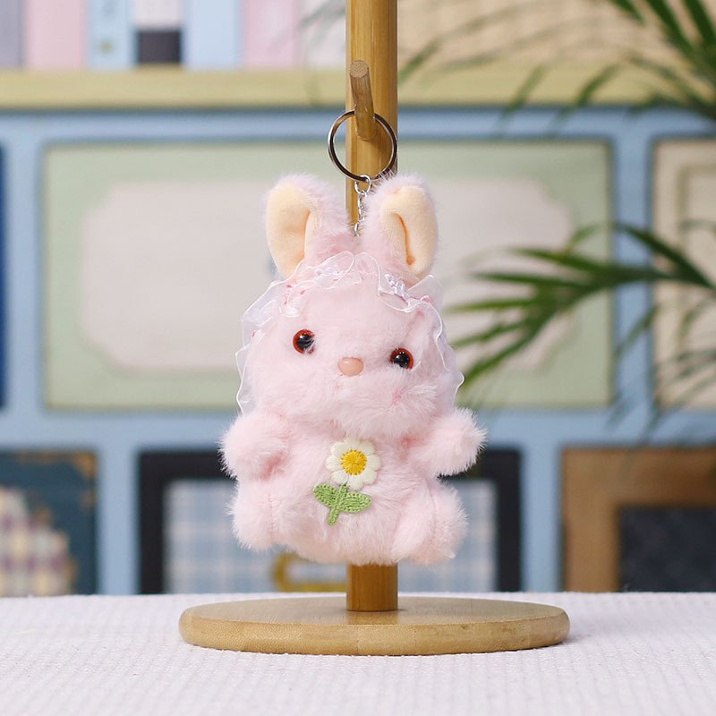 Cartoon headscarf, flower-hugging rabbit pendant, cute plush toy doll, bag, hanging decoration, doll, keychain, doll pic 3