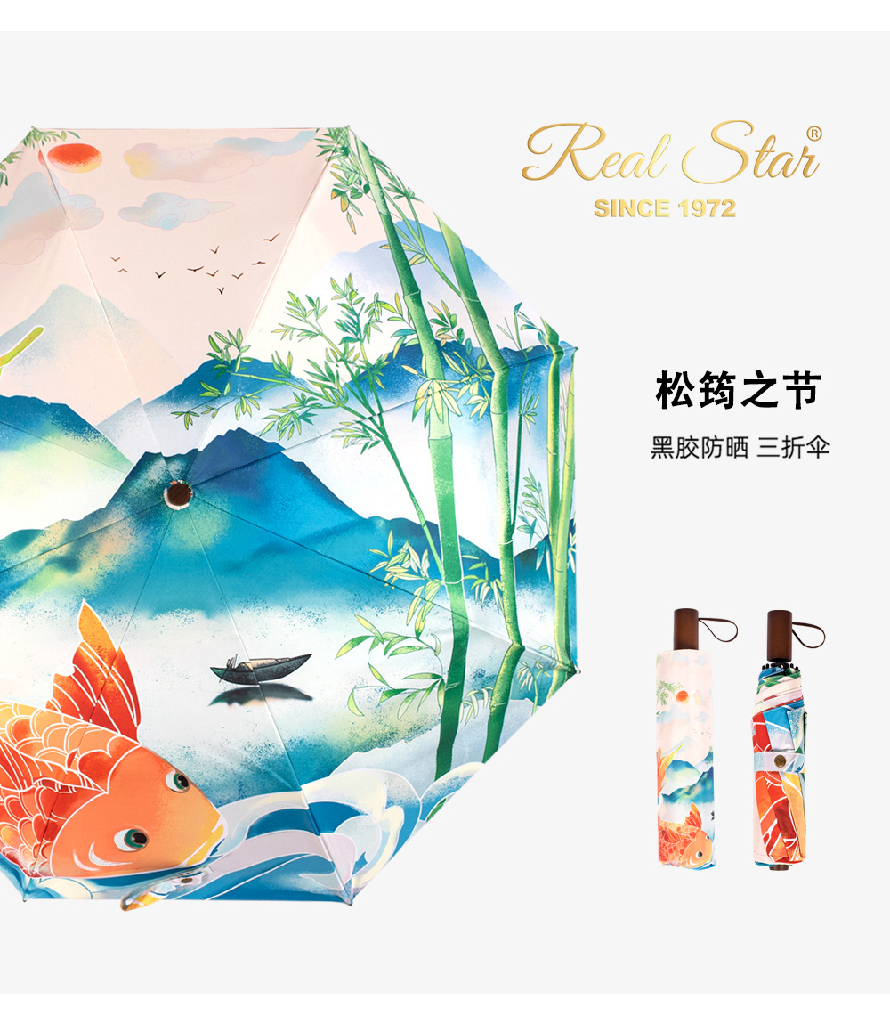 新款三折伞UPF50+手开遮阳晴雨两用太阳伞满版手绘数码印刷伞面详情21